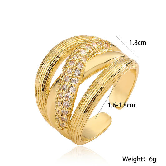 Luckacco 31styles Luxury AAA Cubic Zirconia Inlay Copper Wedding Jewelry Gold Color Statement Geometric Rings For Elegant Women