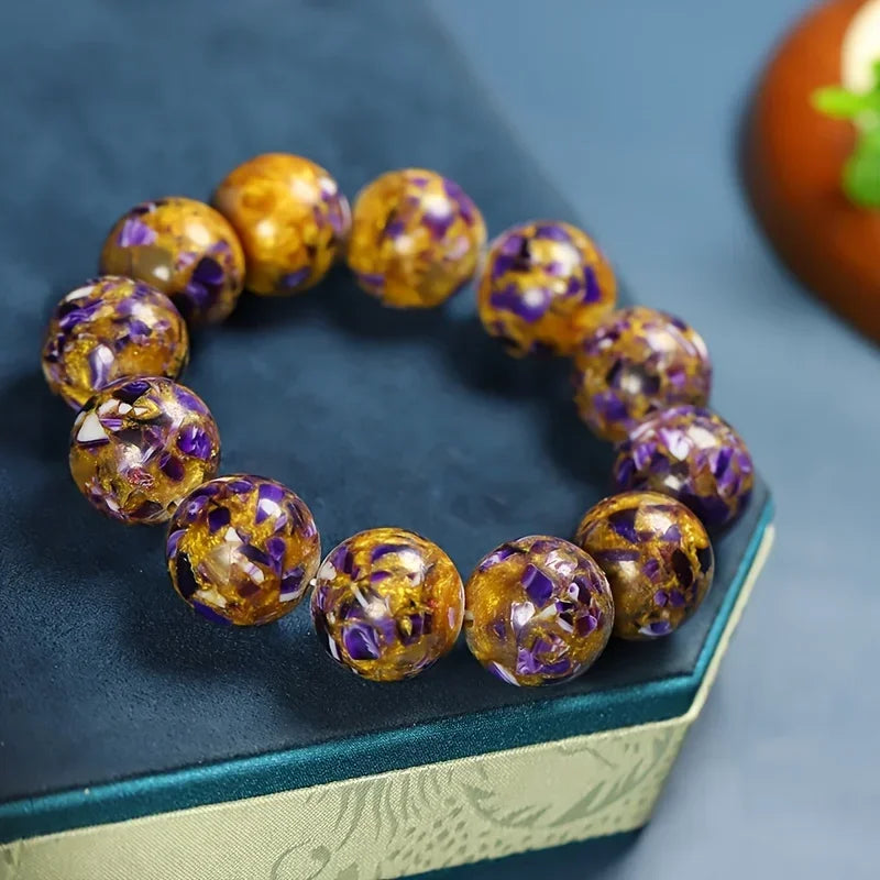 luckacco elegant magic amber resin bead bracelet, unisex fashion jewelry
