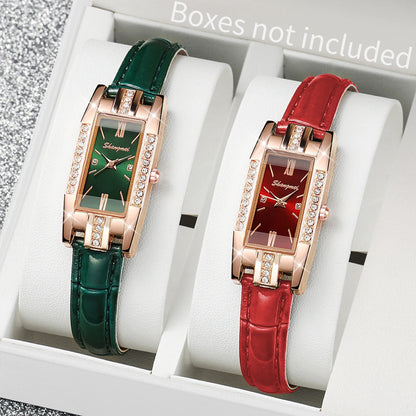 Luckacco 2PCS/Set Women's Watches Fashion Rectangle Leather Band Quartz Watch（Without Box）