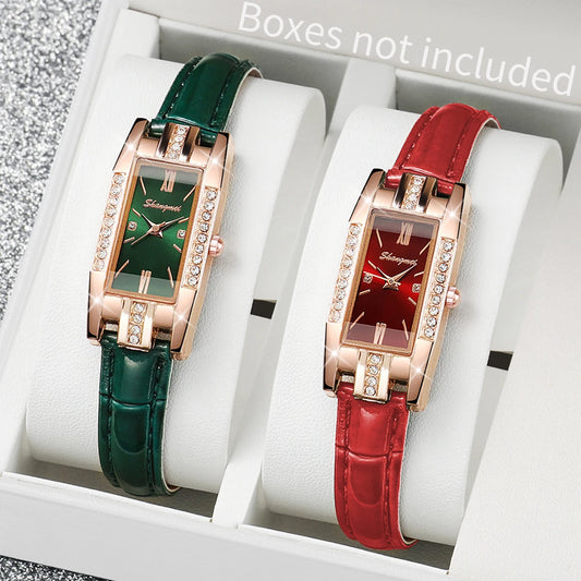 Luckacco 2PCS/Set Women's Watches Fashion Rectangle Leather Band Quartz Watch（Without Box）