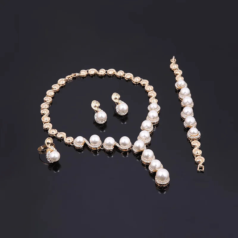 luckacco 5 pcs women's metal jewelry set pearl necklace earring bracelet set holiday party jewelry bridal wedding jewelry