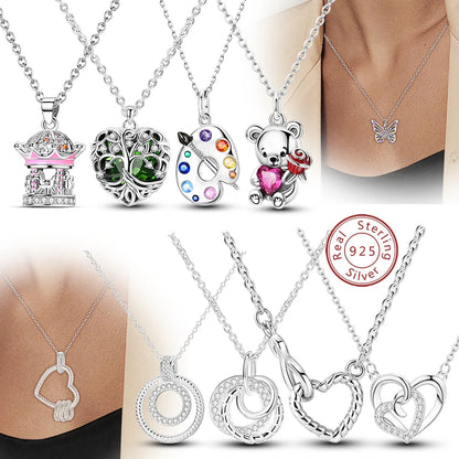 Luckacco Necklace 925 Sterling Silver Butterfly Love Heart Bear Classic Simple Adjustable Necklace For Women Girl Fashion Jewelry Gifts