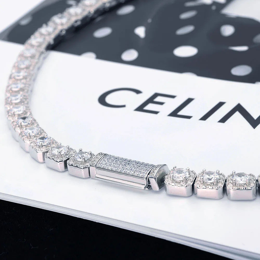 luckacco hip hop jewelry 7mm cubic zirconia cluster tennis chain iced out bracelet bling jewellery free laser name drop shipping