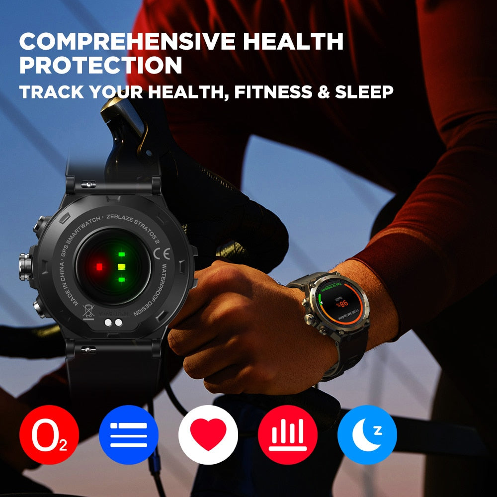 [The New 2022] Zeblaze Stratos 2 GPS Smart Watch AMOLED Display 24h Health Monitor 5 ATM Long Battery Life Smartwatch for Men - luckacco
