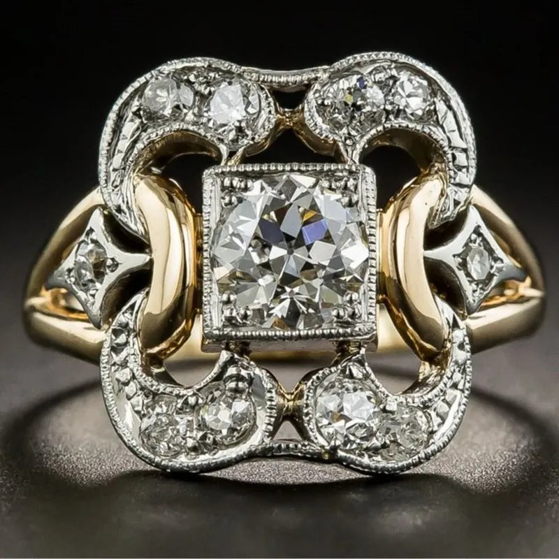 luckacco ksra retro geometric hollow inlaid shining zircon for women creative fashion ring exaggerate party jewelry