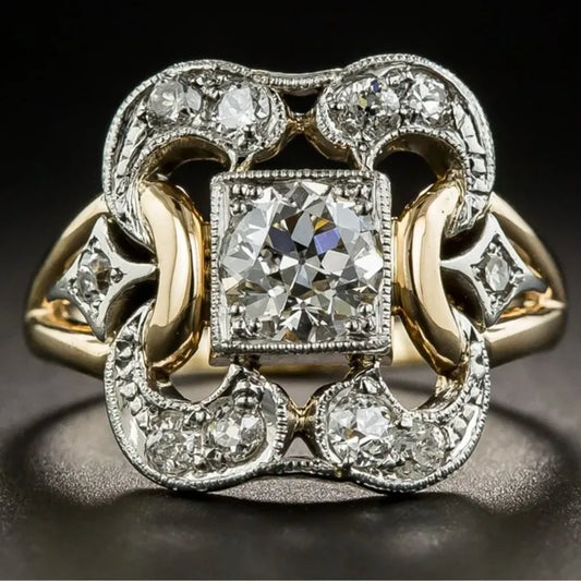 Luckacco KSRA Retro Geometric Hollow Inlaid Shining Zircon For Women Creative Fashion Ring Exaggerate Party Jewelry