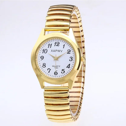 Luckacco Classic Vintage Business Couple Women Men Elastic Gold Sliver Quartz Watch Tide Lovers Couple Bracelet Watches Party Office Gift