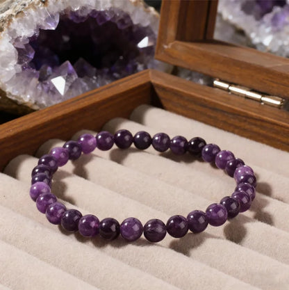 Luckacco Handmade Amethyst Beaded Bracelet - Boho Style Crystal Jewelry for Women, Stretchable Design Fit Most Wrists, Trendy Daily Ornam