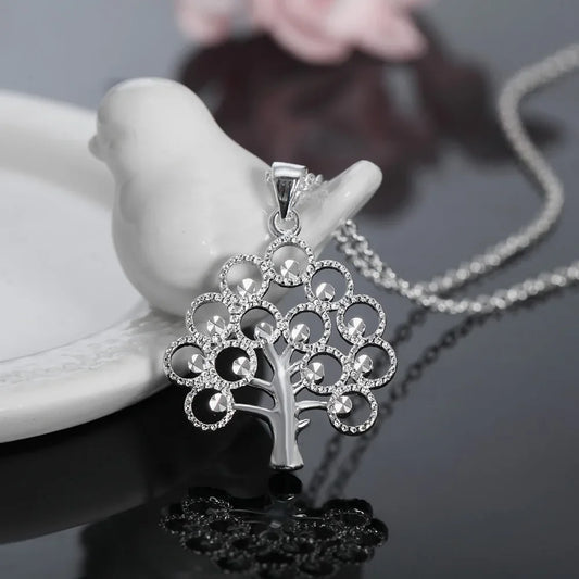 Luckacco 45cm 925 Sterling Silver fine tree Pendant Necklace For Women Fashion charms Christmas gifts party Wedding Jewelry