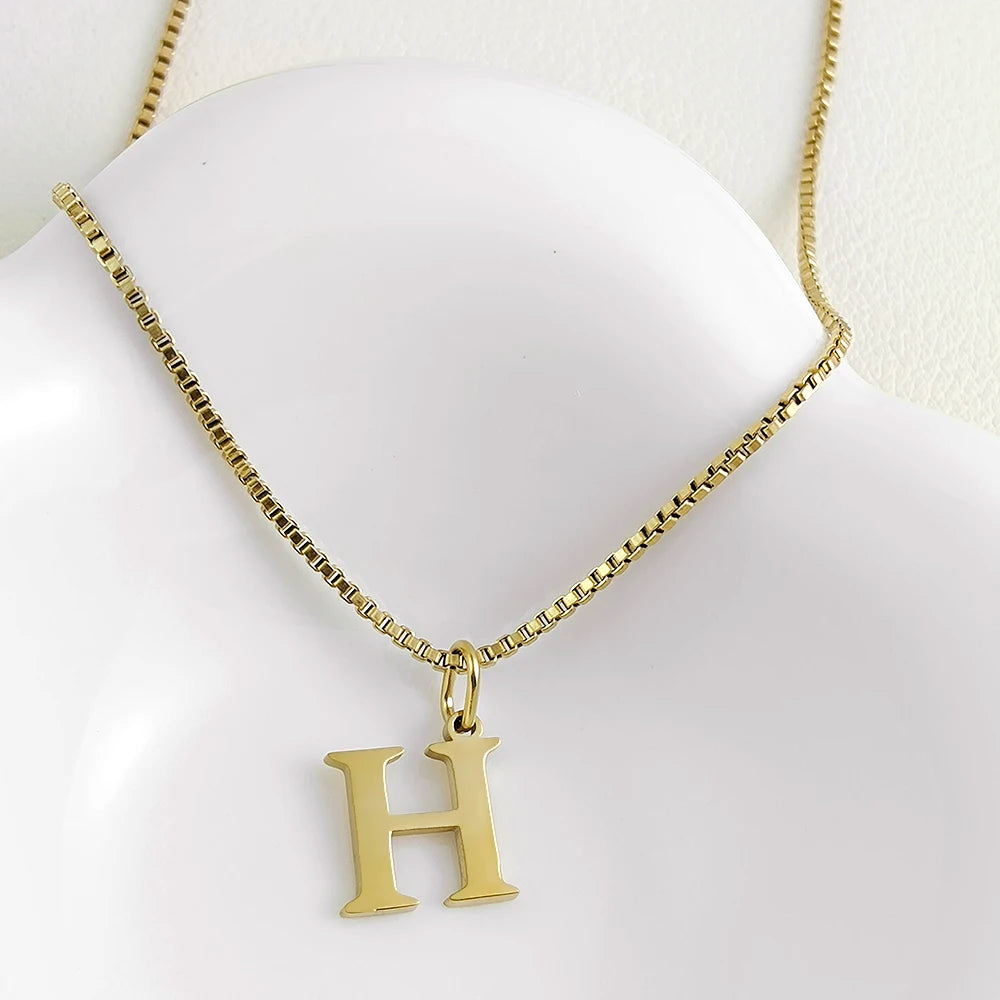 luckacco initial necklace letter pendant chamrs stainless steel necklace jewelry women's necklace box chain choker woman trend 2025 gift
