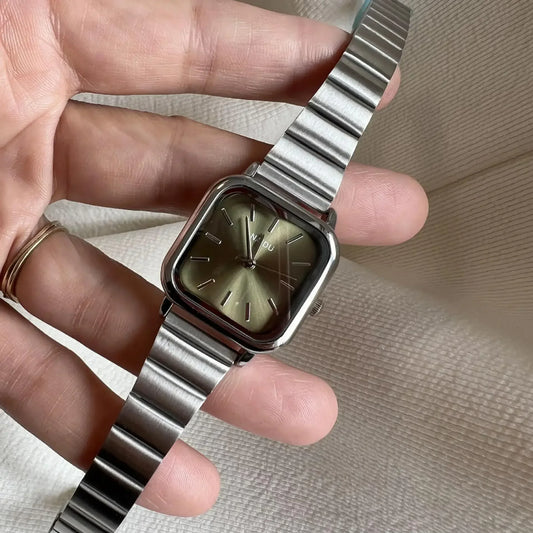 Luckacco Hot Sale Women Quartz Watch Square Dial Stainless Steel Bamboo Strap Casual Fashion Wristwatch Reloj De Mujer