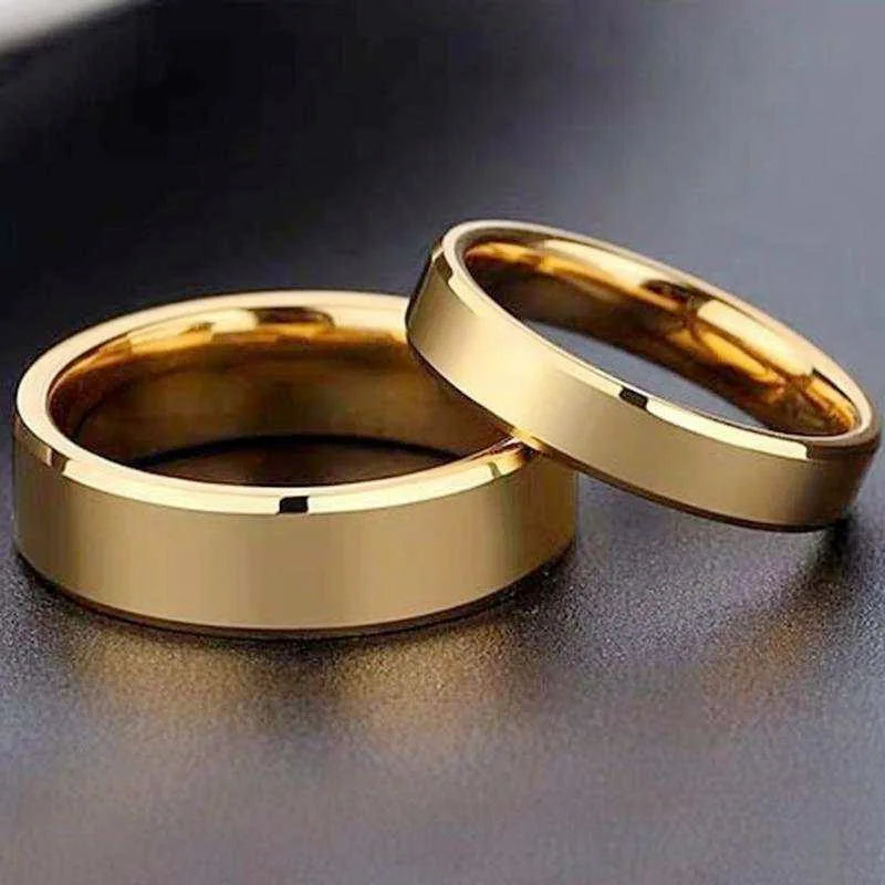 luckacco stainless steel couple rings gold colour simple women men lovers wedding jewelry halloween and christmas gifts