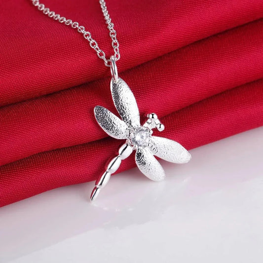 Luckacco 925 sterling Silver Crystal dragonfly necklace earring rings Jewelry set for women Party wedding  accessories gifts