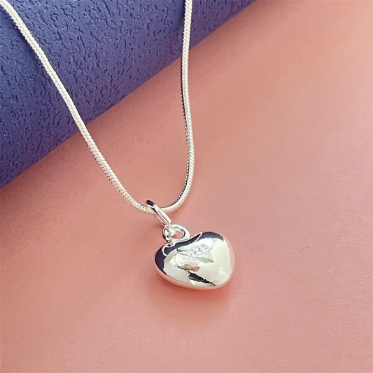 Luckacco 925 Sterling Silver Heart Pendant Necklace, Ladies Simple Luxury Banquet Wedding Festival Birthday Jewelry Gift
