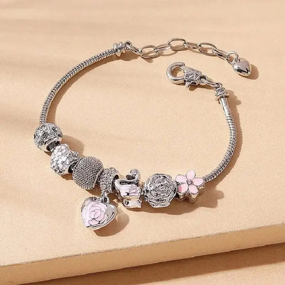 Luckacco 1PC Fashion Multi Element Accessories Drip Oil Rose Love Little Swan Pan Family Bracelet Jewelry Daily Dressing Party Gift -7633