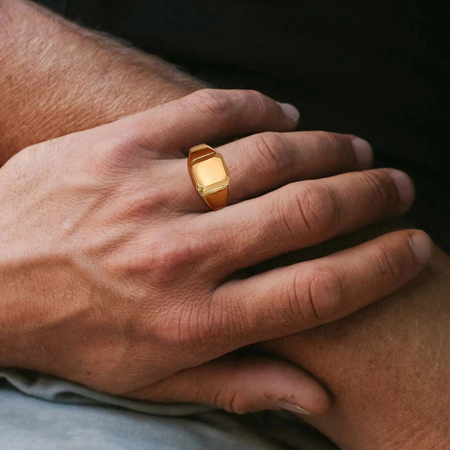 luckacco square signet ring for men women,gold color stainless steel ring plain band ring,statement chunky ring band thumb ring