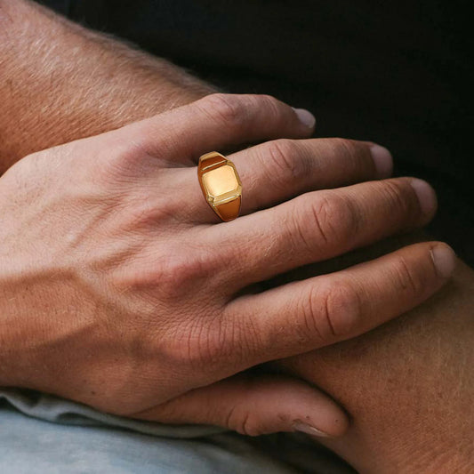 Luckacco Square Signet Ring for Men Women,Gold Color Stainless Steel Ring Plain Band Ring,Statement Chunky Ring Band Thumb Ring