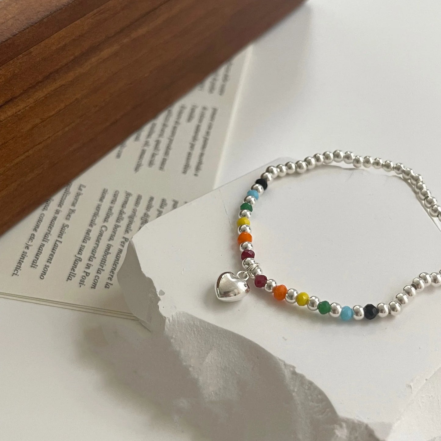 luckacco new 925 silver geometric bead punk peace of mind words irregular string bracelet for woman girl fashion jewelry gift dropship
