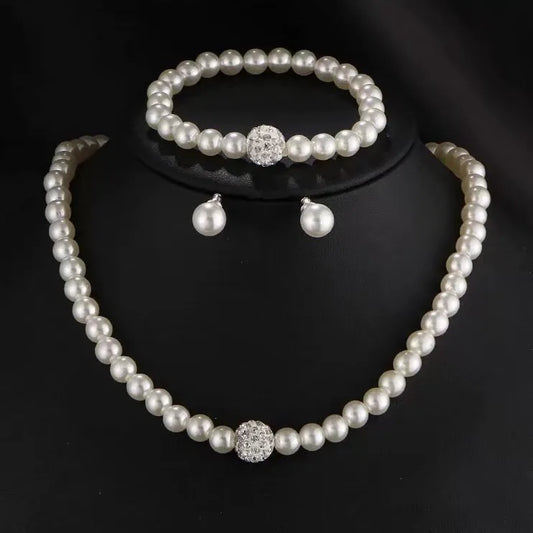 Luckacco picks 4 Pcs Women's Pearl Jewelry Set Fashion Simulated Pearls Versatile Earrings Necklaces Bracelets Jewelry Set Gift