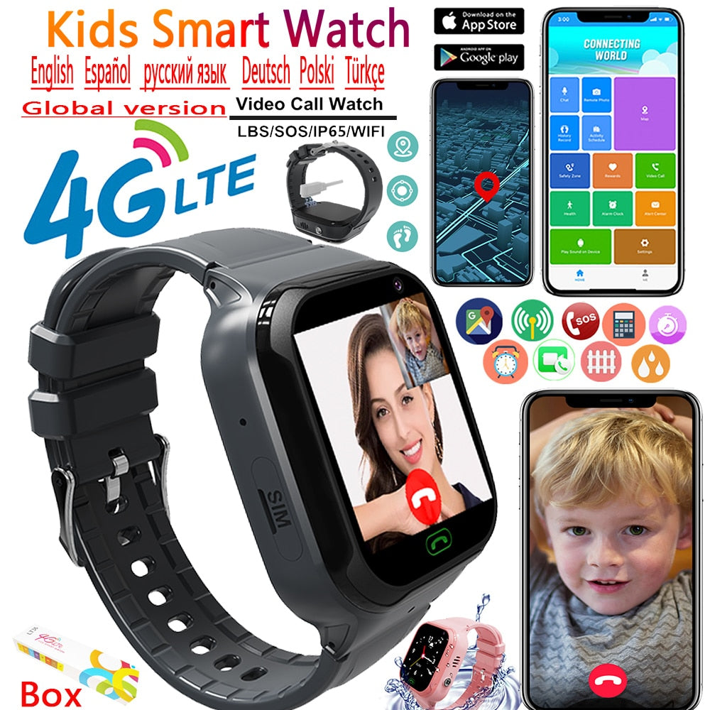 Kids Smart Watch Girls Boy Full Touch Video Call WIFI 4G Phone Watch SOS Camera Location Tracker Child Smart Watch With Box Gift - luckacco
