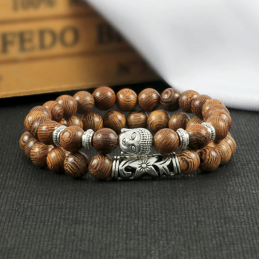 Luckacco 2pcs/set Buddha Head Bracelet for Women Men Natural Tiger Eye Lava Stone Yoga Beads Distance Bracelets Charm Couple Jewelry Gift