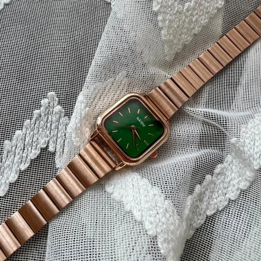 Luckacco Hot Sale Women Quartz Watch Square Dial Stainless Steel Bamboo Strap Casual Fashion Wristwatch Reloj De Mujer