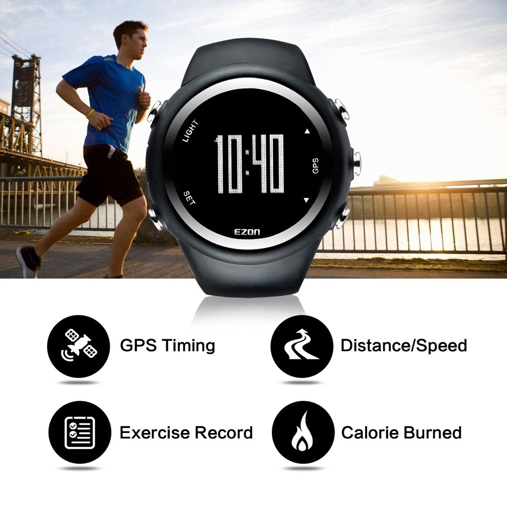 Top Brand EZON T031 Rechargeable GPS Timing Watch Running Fitness Sports Watches Calories Counter Distance Pace 50M Waterproof - luckacco