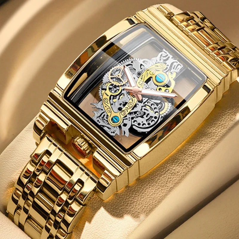 luckacco uthai l44 men's watch fashion hollow carved large dial barrel waterproof clock steel band male's business quartz watches