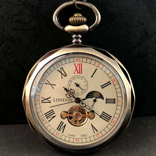 Luckacco Luxury Vintage Mechanical Pocket Watch Multifunctional Moon Hand Wind Unisex Casual Chain Fob Watches