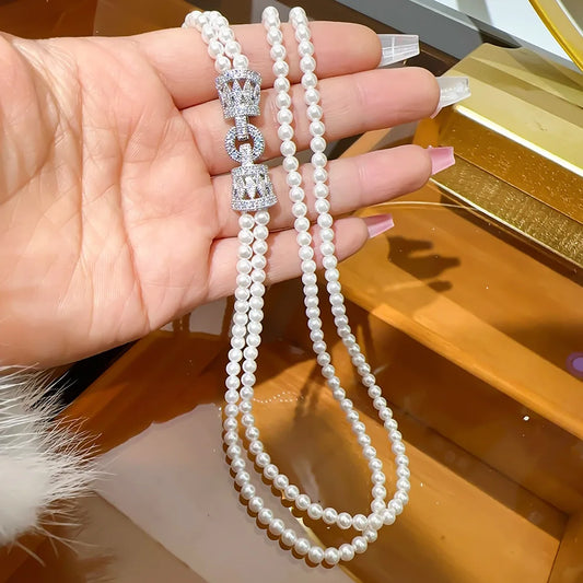 Luckacco SUYU Women's Light Luxury Design Elegant Imitation Pearl Necklace Versatile Unique Design Bracelet Fashion Sweater Chain