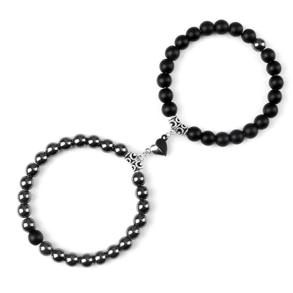 luckacco 2pcs/set natural stone beaded bracelet for lovers distance heart magnet buckle couple bracelets friendship fashion jewelry gifts