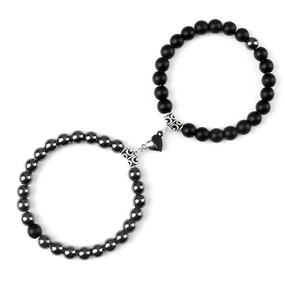 Luckacco 2pcs/set Natural Stone Beaded Bracelet For Lovers Distance Heart Magnet Buckle Couple Bracelets Friendship Fashion Jewelry Gifts