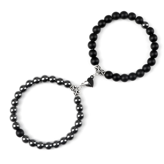 Luckacco 2pcs/set Natural Stone Beaded Bracelet For Lovers Distance Heart Magnet Buckle Couple Bracelets Friendship Fashion Jewelry Gifts