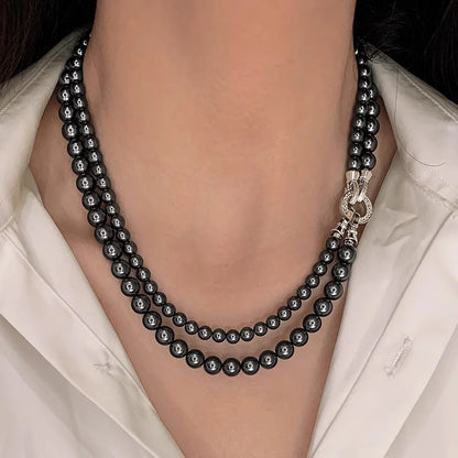 Luckacco Fashion Aristocratic Double-Layer Layered Pearl Necklace for Women Detachable Vintag Banquet Jewelry Collarbone Chain