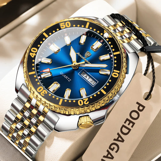 Luckacco POEDAGAR Business Men Watch Date Week Waterproof Luminous Luxury Man Wristwatch Sports Stainless Steel Men's Quartz Watches Male