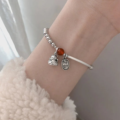 Luckacco New 925 Silver Geometric Bead Punk Peace of Mind Words Irregular String Bracelet For Woman Girl Fashion Jewelry Gift Dropship