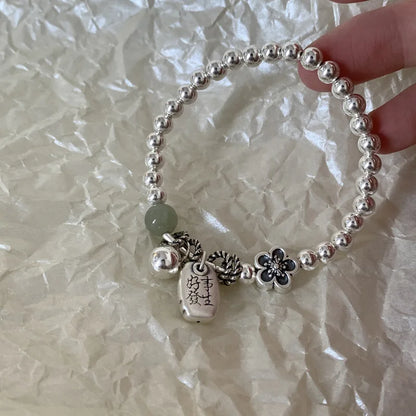 Luckacco New 925 Silver Geometric Bead Punk Peace of Mind Words Irregular String Bracelet For Woman Girl Fashion Jewelry Gift Dropship