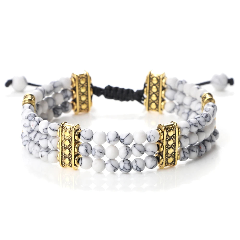 luckacco natural stone beads bracelet 4mm malachite black lava yoga energy hot couple for women men jewelry braided rope knot bangle gift