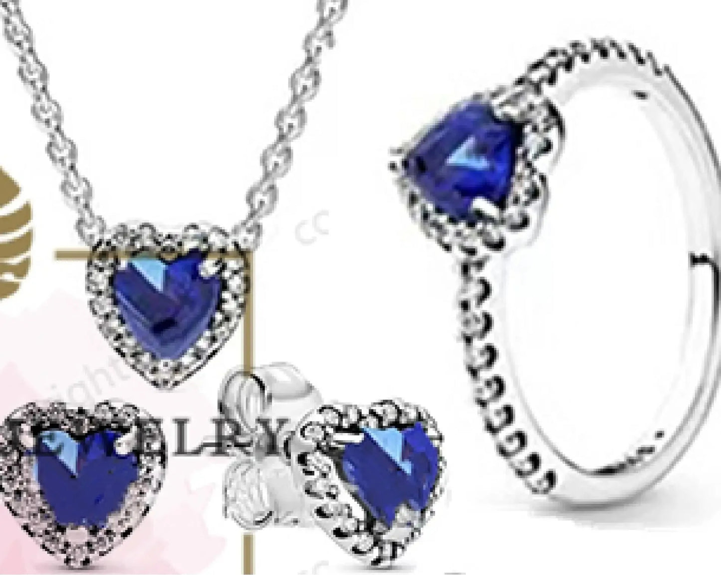 luckacco new 925 sterling silver heart-shaped pink ring necklace earring set luxurious sparkling charm jewelry fashion wedding gift
