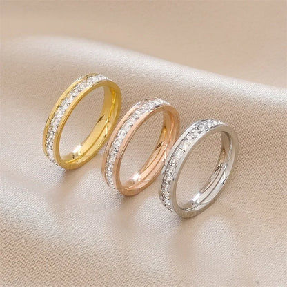Luckacco 1 and 2 Rows Stones Ring for Women Quality Silver Rose Gold Color Stainless Steel Wedding Ring