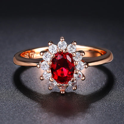 Luckacco Classic Red Crystal Wedding Rings for Women Bridal Beautiful Rose Gold Color Zirconia Engagement Ring Fashion Jewelry R187