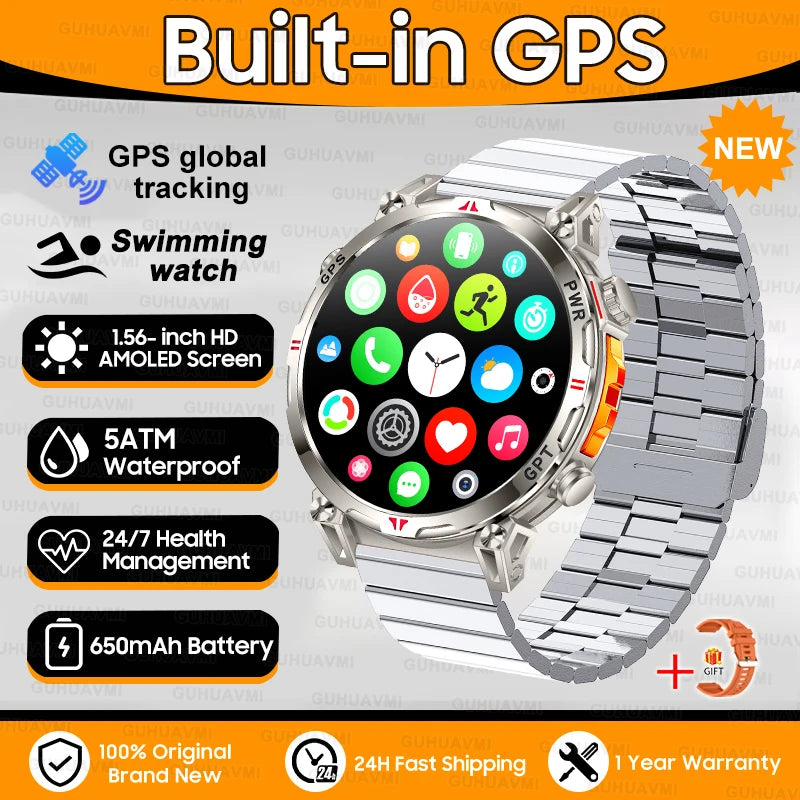 luckacco new military t-rex 3 bluetooth call smart watch gps compass barometric altimeter 10atm waterproof sports smart watch