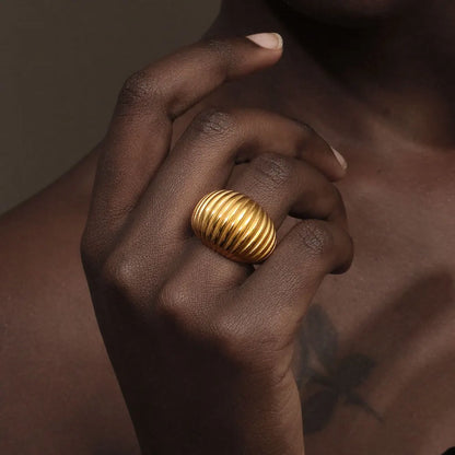 Luckacco E.B.belle Minimalist Style Fat Bread Stripe Ring 18K Gold Plated Stainless Steel Party Women Fashion Jewelry
