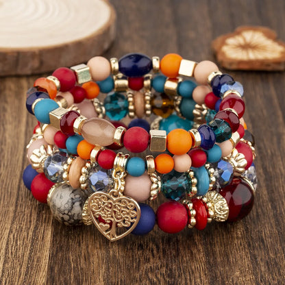 Luckacco New Acrylic Beads Chain Bracelet Set For Women Tree Of Life Charm Elastic Bangle Female Bohemian Jewelry Accessories