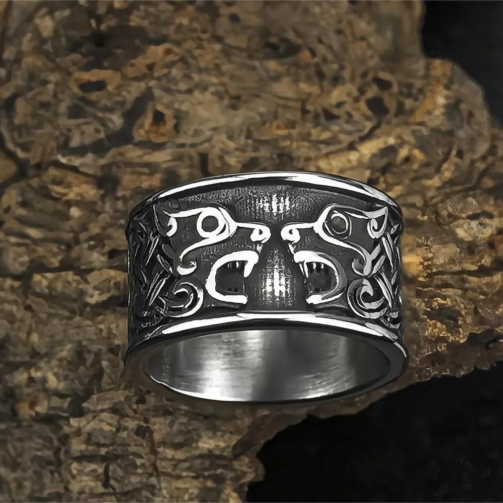 luckacco vintage nordic viking ring stainless steel men ethnic belief odin compass valknut tree of life ring amulet jewelry