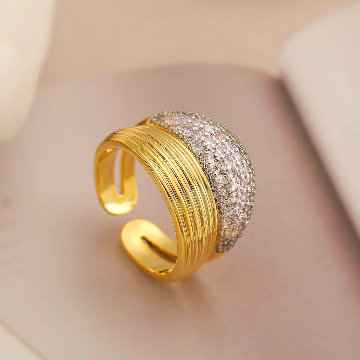 luckacco 31styles luxury aaa cubic zirconia inlay copper wedding jewelry gold color statement geometric rings for elegant women