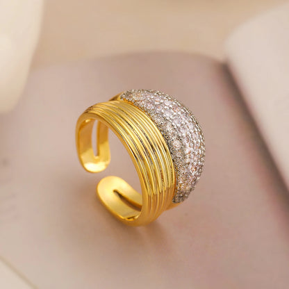 Luckacco 31styles Luxury AAA Cubic Zirconia Inlay Copper Wedding Jewelry Gold Color Statement Geometric Rings For Elegant Women