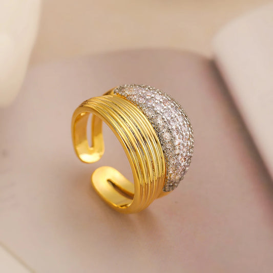 Luckacco 31styles Luxury AAA Cubic Zirconia Inlay Copper Wedding Jewelry Gold Color Statement Geometric Rings For Elegant Women