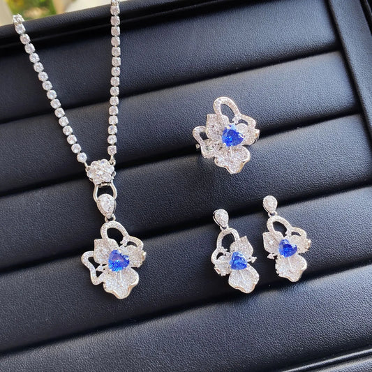 Luckacco Valuable Lab Jade Diamond Jewelry set 925 Sterling Silver Engagement Wedding Rings Earrings Necklace For Women Bridal Party Gift