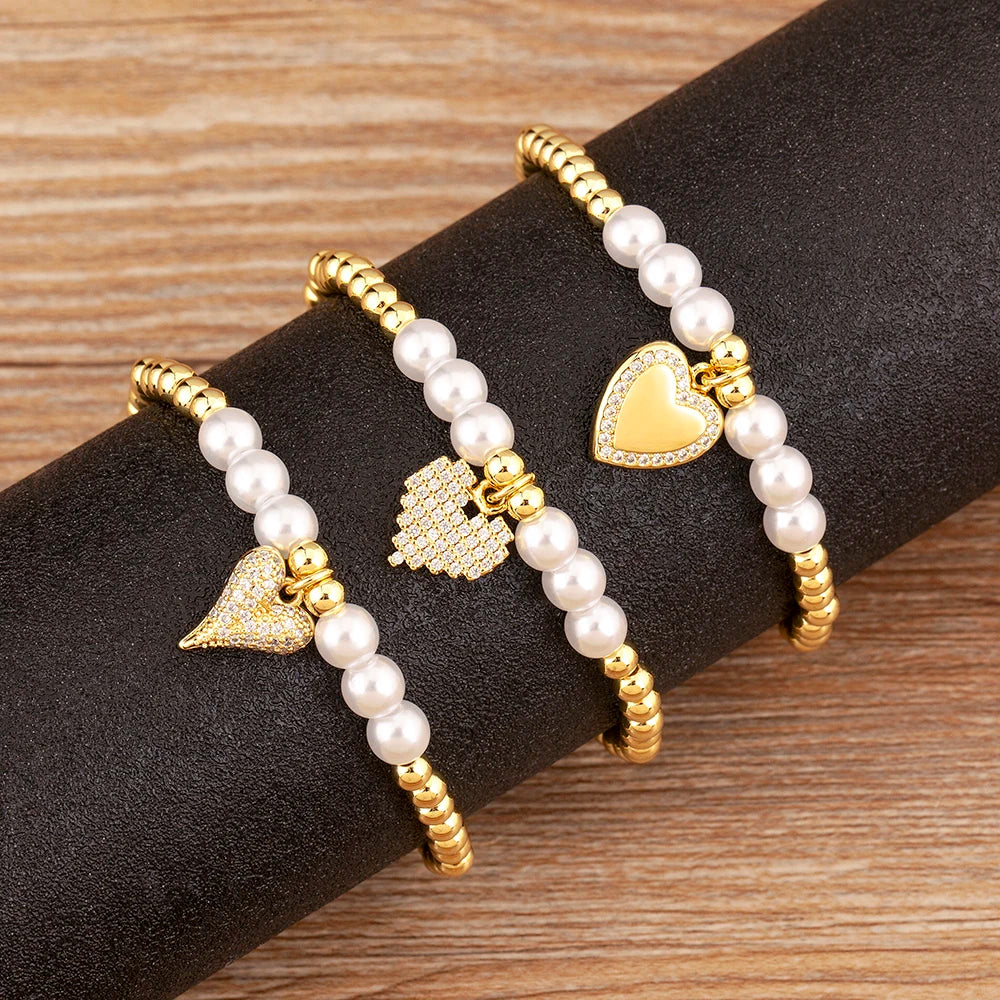 luckacco nidin new arrival romantic heart shape shine zircon pearl beads bracelets for female fashion versatile jewelry accessories gifts